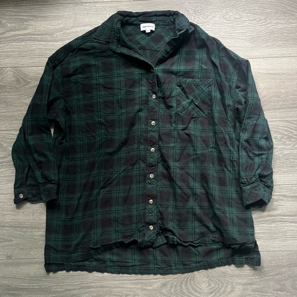 Superdown Revolve Green Blue Plaid Long Sleeve Button Down Flannel Shirt Size S - Picture 1 of 8